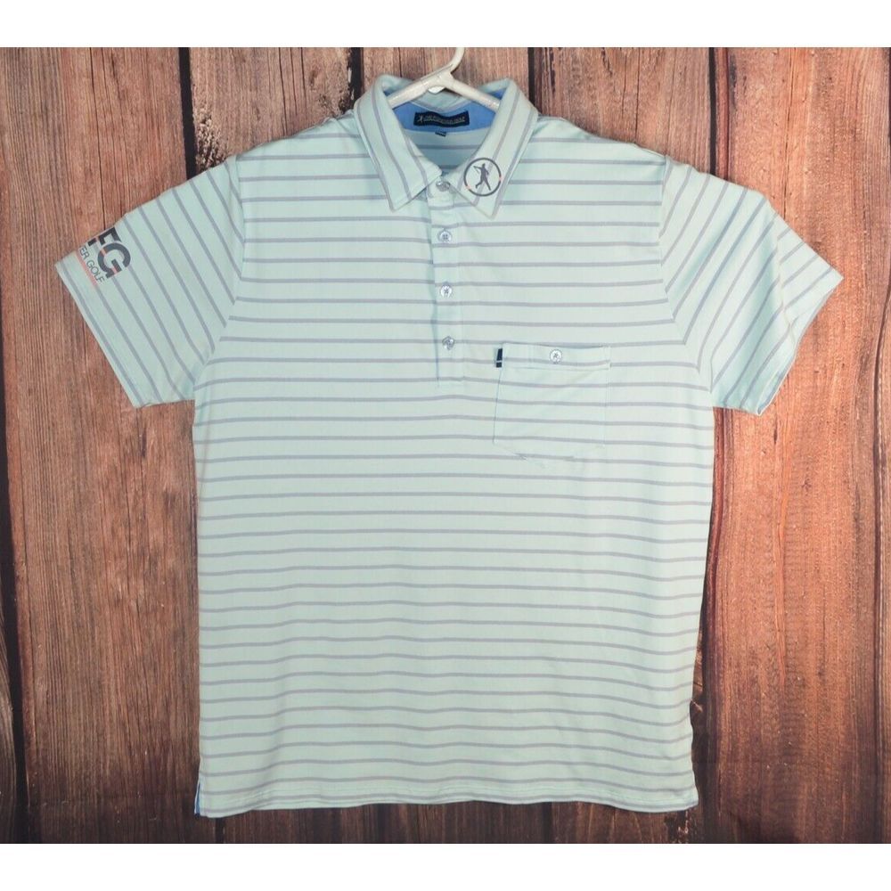 Live Forever Golf Men's Size Medium M Performance Polo Shirt‎  Blue Striped